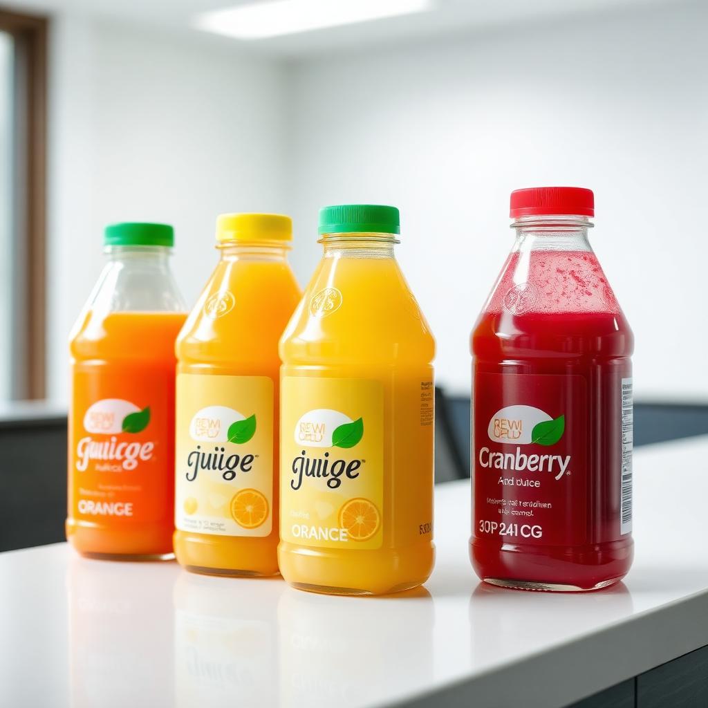 Single-serve juice bottles in an office breakroom