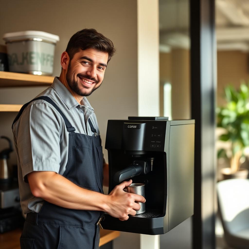 Chip N Dale coffee service technician installing a commercial brewer in a Sioux Falls office